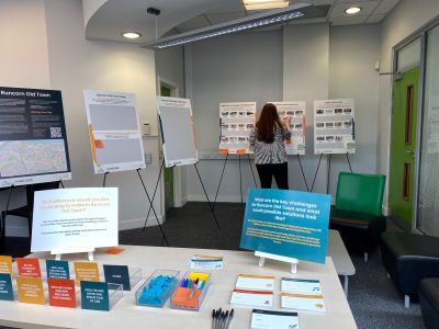 A pop-up event set up and ready to greet people with multiple ways to share views. 
